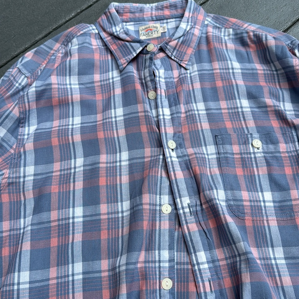 Faherty Coral and Gray Plaid Shirt - Picture 5 of 13